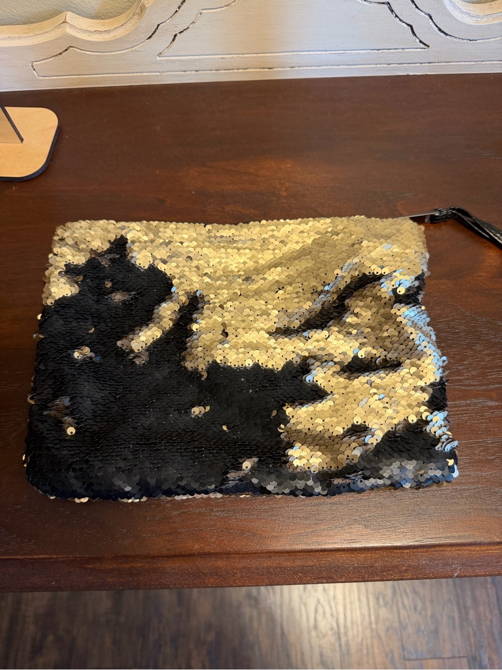 Sequin Reversible Gold & Black Wristlet Clutch